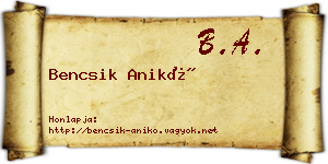 Bencsik Anikó névjegykártya
